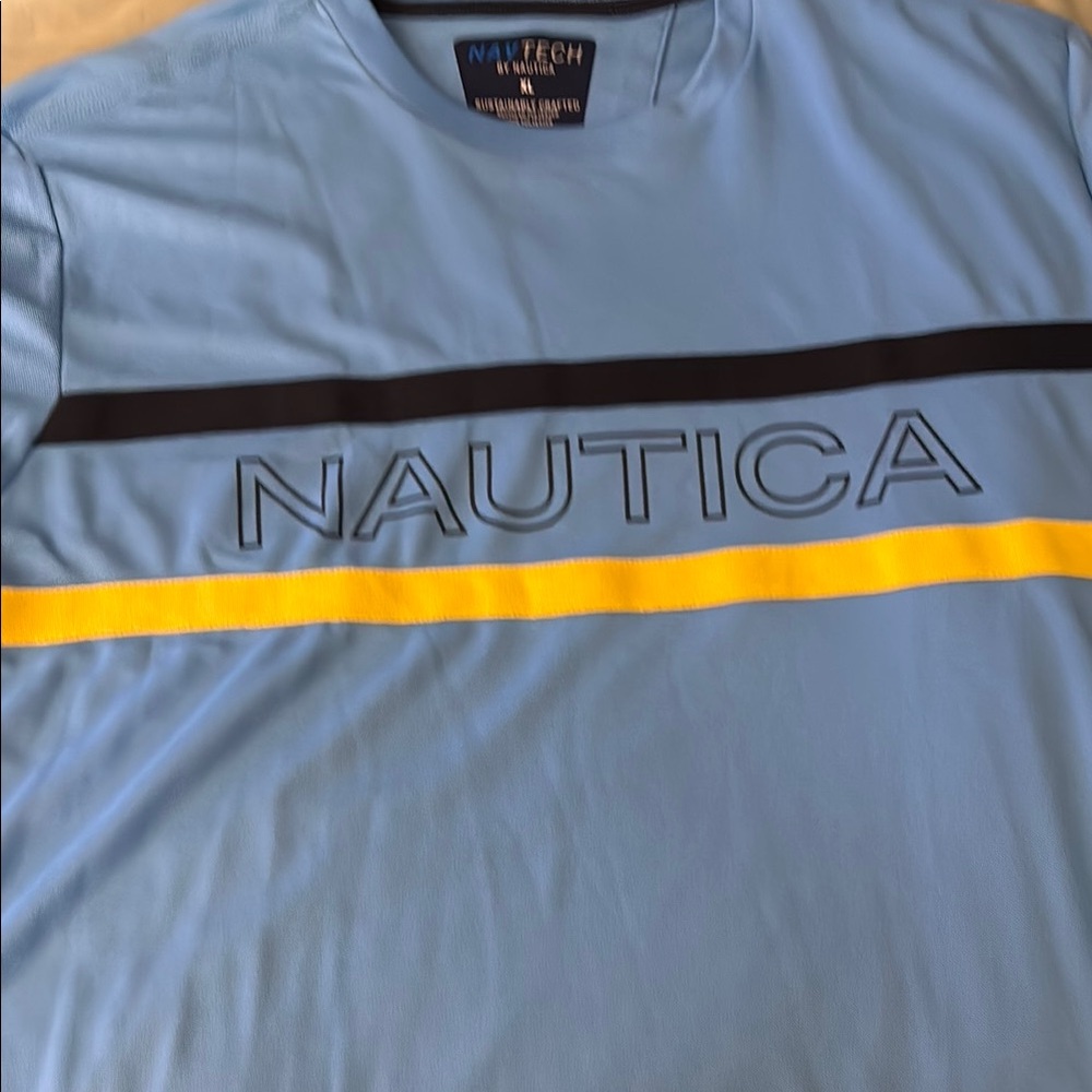 Nautica Light Blue Tee with Yellow and Black Accents